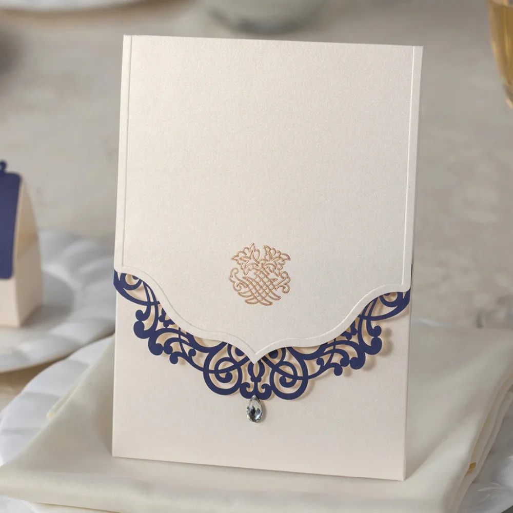 Image Wedding Invitations Hollow Flower Diamond Free Printing 2 Folds Inside PagesLaser Cut Wedding Invitation Cards HQ1048