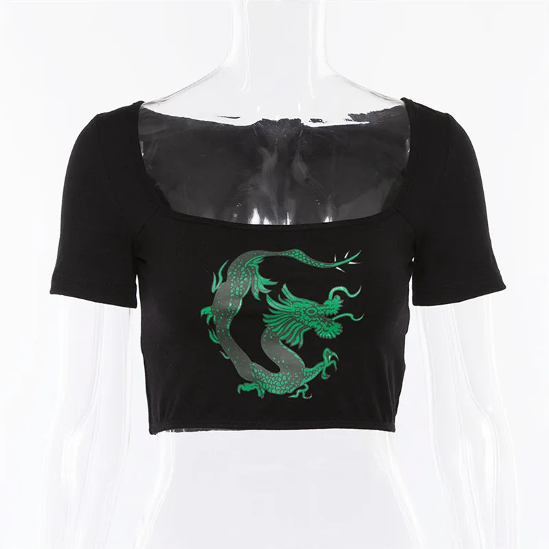 Streetwear Fashion Womens T Shirt Dragon Print Black Short Sleeve Square Neck Crop Top Sexy Graphic Tees Women
Streetwear Fashion Womens T Shirt Dragon Print Black Short Sleeve Square Neck Crop Top Sexy Graphic Tees Women