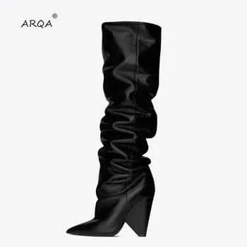 2019 Roman style fashion ladies new fold knee boots with pointed leather knight boots women sexy shoes big Size 
2019 Roman style fashion ladies new fold knee boots with pointed leather knight boots women sexy shoes big Size