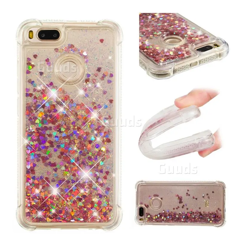 Dynamic Liquid Glitter Sand Quicksand TPU Case for Xiaomi Mi A1 / Mi 5X - Rose Gold Love Heart