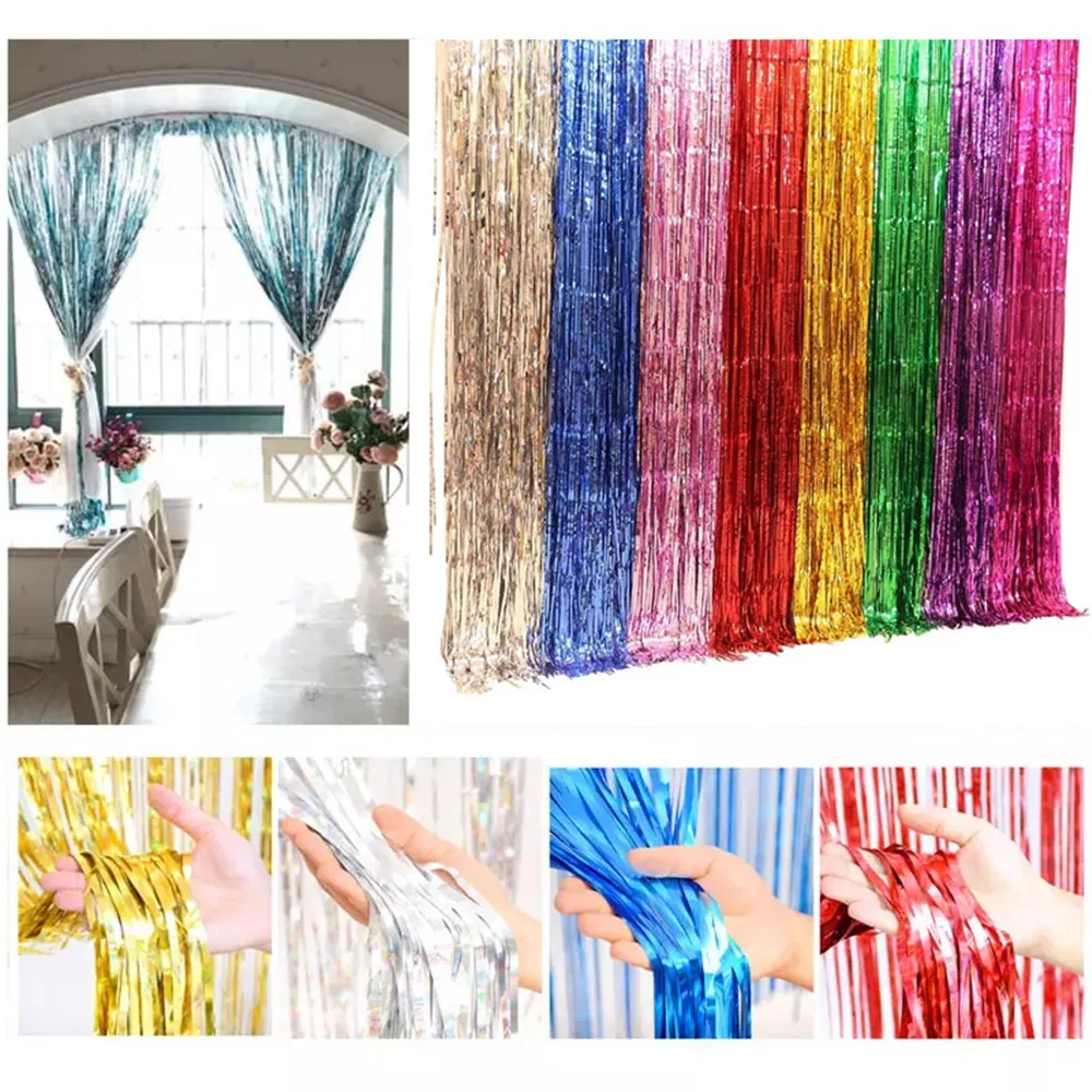 

1*2M Gold Foil Fringe Curtain Door Curtains Tinsel Shining Party Photo Backdrop Wedding Birthday Marriage Gathering Decoration