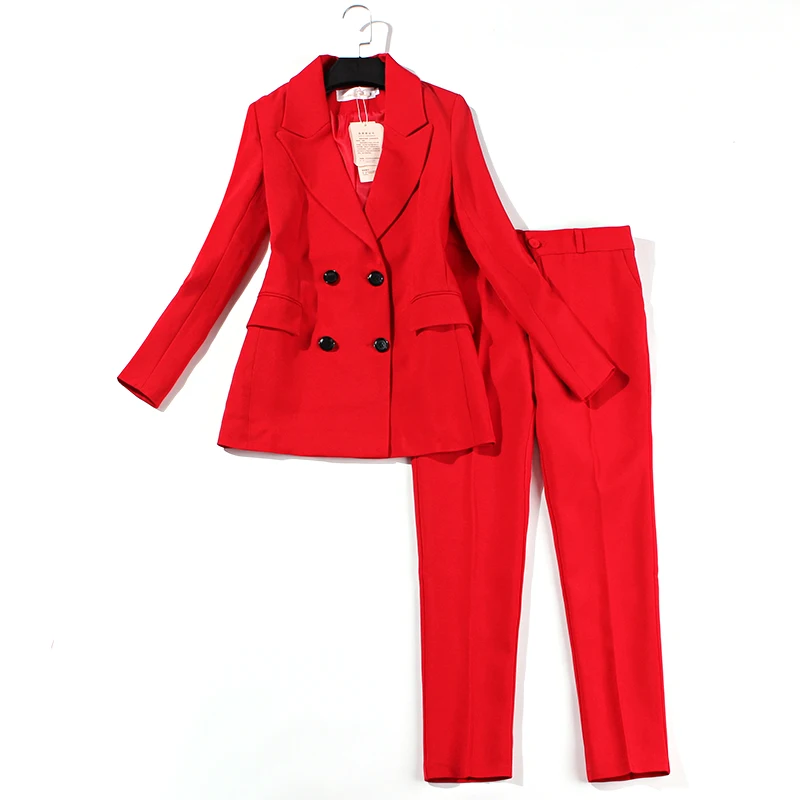 Office suits women's trouser suits High quality fabric red double breasted suit and pants suit women Business suit 2019
Office suits women's trouser suits High quality fabric red double breasted suit and pants suit women Business suit 2019