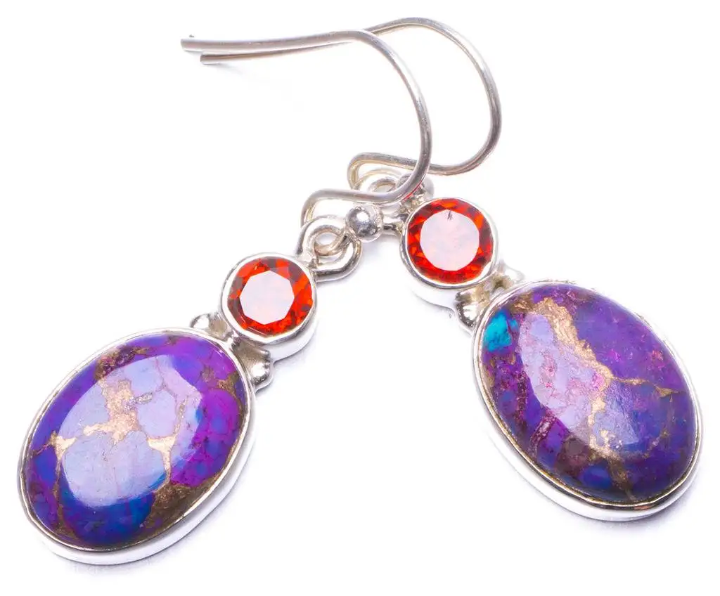Natural Turquoise and Garnet Handmade Unique 925 Sterling Silver Earrings 1.25" Y1043
Natural Turquoise and Garnet Handmade Unique 925 Sterling Silver Earrings 1.25" Y1043