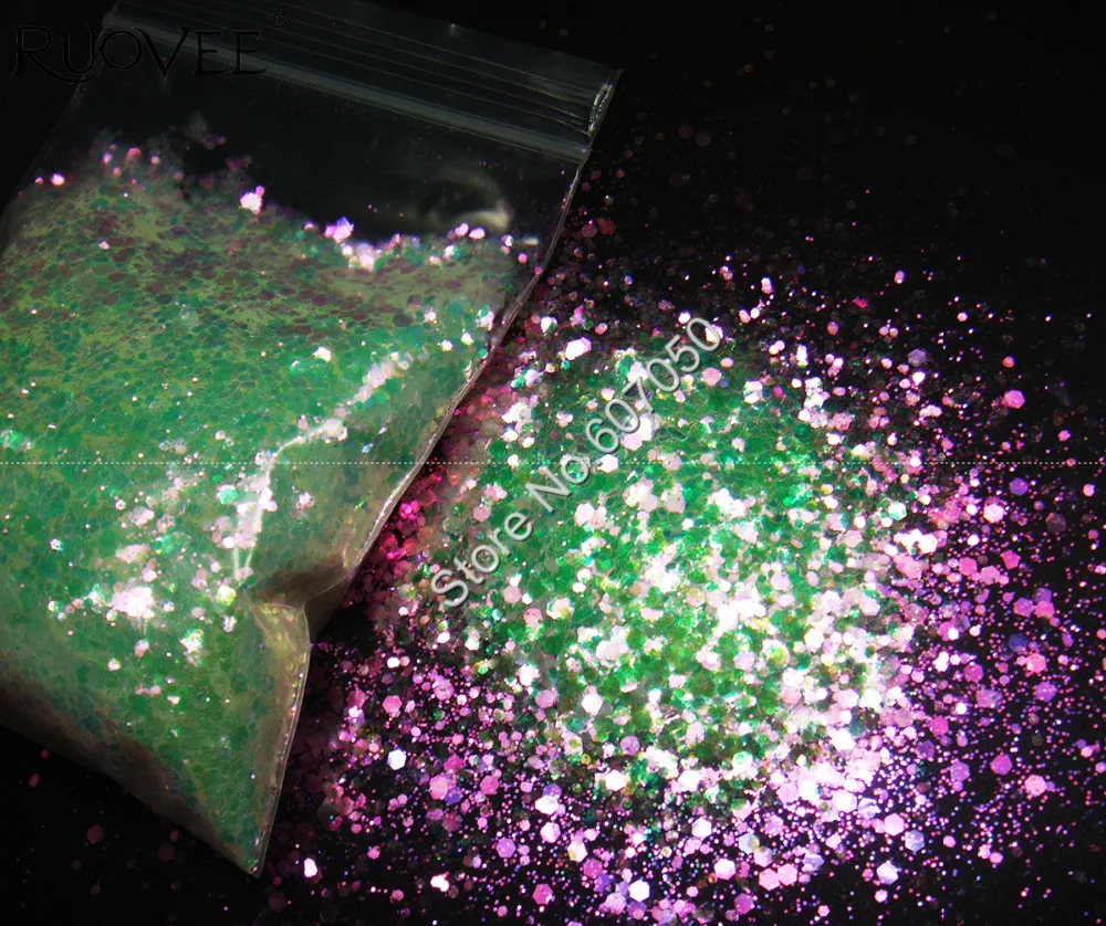 White Color Glitter Mixed Hexagon with Purple-red Green Light Tints Shining Powder Shape for Nail Art Glitter Craft Decoration
White Color Glitter Mixed Hexagon with Purple-red Green Light Tints Shining Powder Shape for Nail Art Glitter Craft Decoration