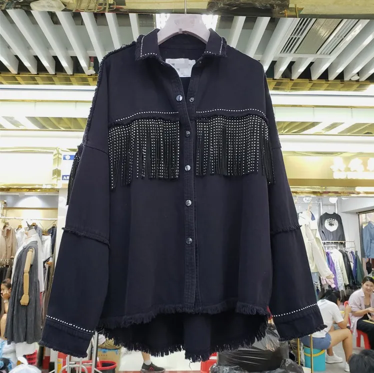 2019 New Spring and Autumn Long Sleeve Fringes Cowboy Jackets Women's Loose Black Jeans Shirt Students Denim Coat
2019 New Spring and Autumn Long Sleeve Fringes Cowboy Jackets Women's Loose Black Jeans Shirt Students Denim Coat