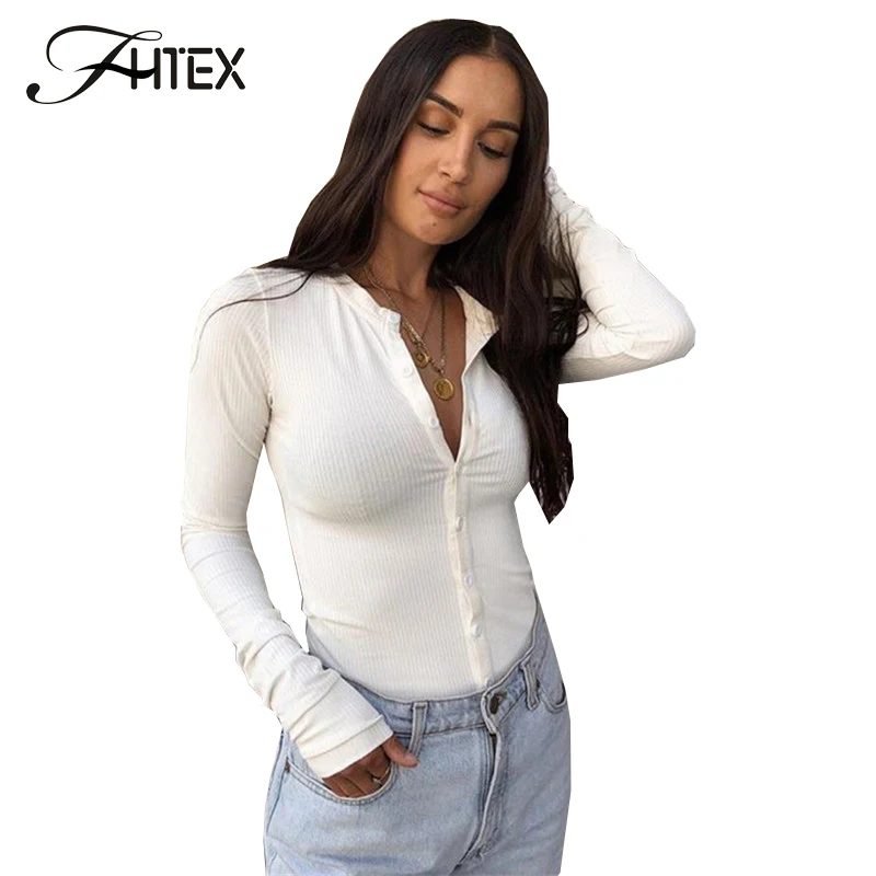 FHTEX Solid V Neck Button Casual Bodysuits Long Sleeve Slim Fit Plain Bodysuits 2018 Autumn Winter Women Bodysuits Rompers
FHTEX Solid V Neck Button Casual Bodysuits Long Sleeve Slim Fit Plain Bodysuits 2018 Autumn Winter Women Bodysuits Rompers