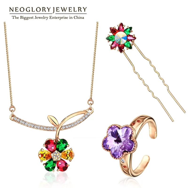 Фото Neoglory Rose Gold Color Austrian Rhinestone Fashion Jewelry Sets for Women Wedding Jewellery 2020 New JS3 Flo-c Colf Colf-s | Украшения и