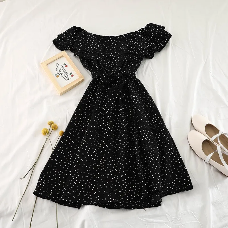 Summer Vintage Print Floral Short Sleeves Dress Women Off Shoulder Polka Dot Dress A-Line Slash Neck Beach Dress
Summer Vintage Print Floral Short Sleeves Dress Women Off Shoulder Polka Dot Dress A-Line Slash Neck Beach Dress