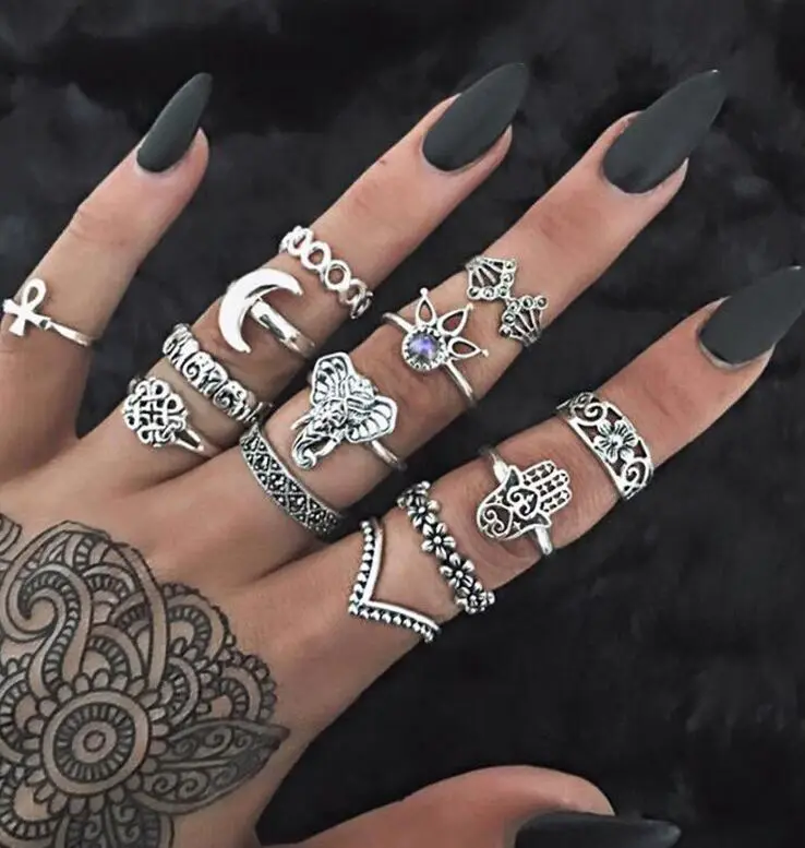 Antique Gold Silver Moon elephant Crown Crystal Ring Knuckle Wedding Ring Set Steampunk Anillos Anel Rings For Women 13 Pcs/Set
Antique Gold Silver Moon elephant Crown Crystal Ring Knuckle Wedding Ring Set Steampunk Anillos Anel Rings For Women 13 Pcs/Set