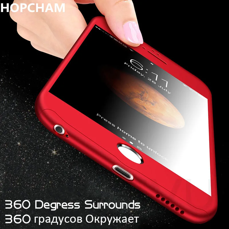 HOPCHAM 360 градусов полный Чехол красный чехол для iPhone X 7 6 6s с закаленным стеклом