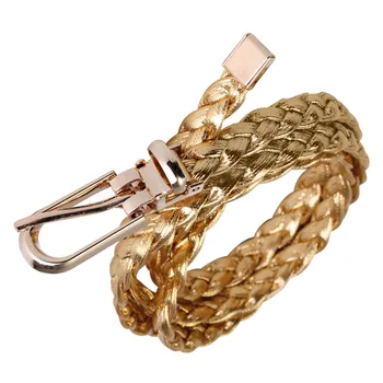Women Simple Braided PU Leather Narrow Thin Buckle Strap Waist Belt Waistband Colors: Gold 
Women Simple Braided PU Leather Narrow Thin Buckle Strap Waist Belt Waistband Colors: Gold