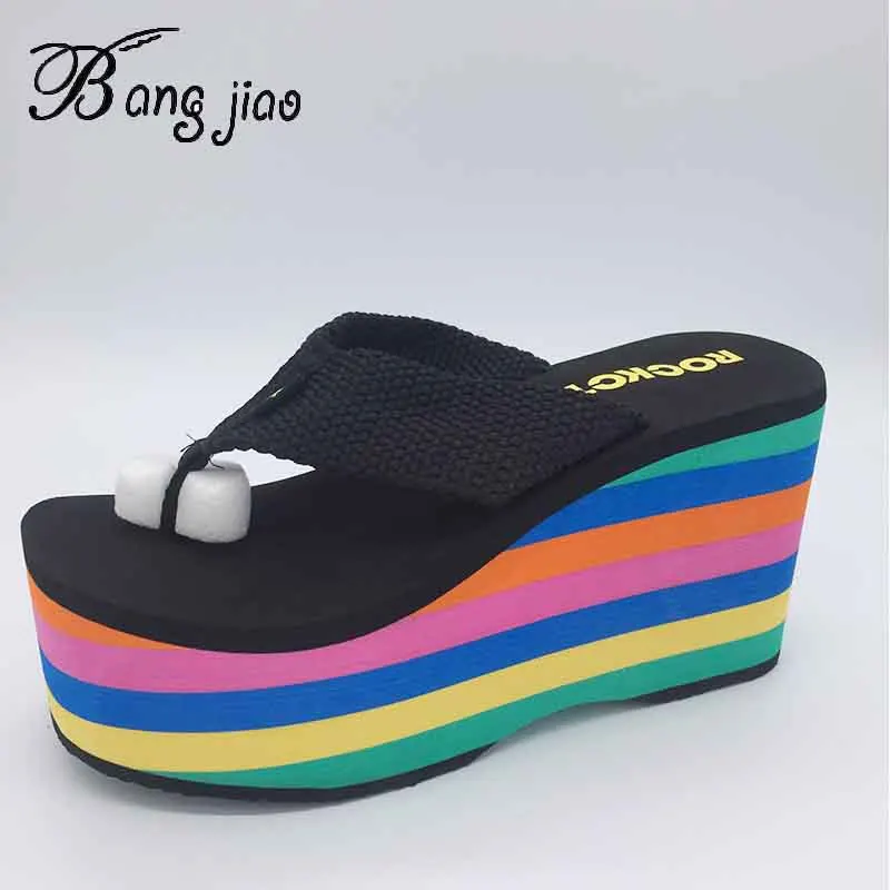 New 2019 Super High Heel Women Flip Flops Sandals Slippers Thick Bottom Platform Slope Beach female Rainbow Slides Shoes
New 2019 Super High Heel Women Flip Flops Sandals Slippers Thick Bottom Platform Slope Beach female Rainbow Slides Shoes