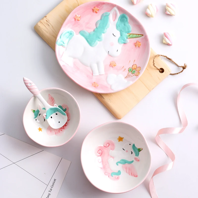 4pcs/set Cartoon Animal Dinnerware Ceramic Dinner Plates Rice Bowl Salad Bowl with Spoon for Kids Unicorn Gift Box Pink/Blue
4pcs/set Cartoon Animal Dinnerware Ceramic Dinner Plates Rice Bowl Salad Bowl with Spoon for Kids Unicorn Gift Box Pink/Blue