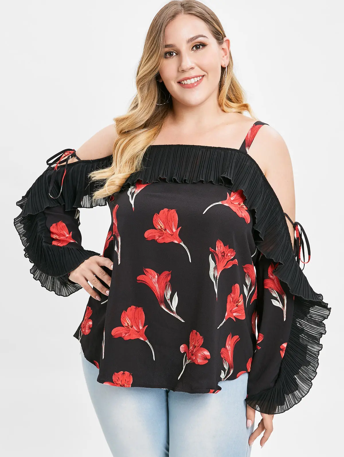 Lortalen Women Plus Size Cold Shoulder Ruffled Floral Blouse Spaghetti Strap Long Sleeves Casual Blouse Shirt Spring Blusas
Lortalen Women Plus Size Cold Shoulder Ruffled Floral Blouse Spaghetti Strap Long Sleeves Casual Blouse Shirt Spring Blusas