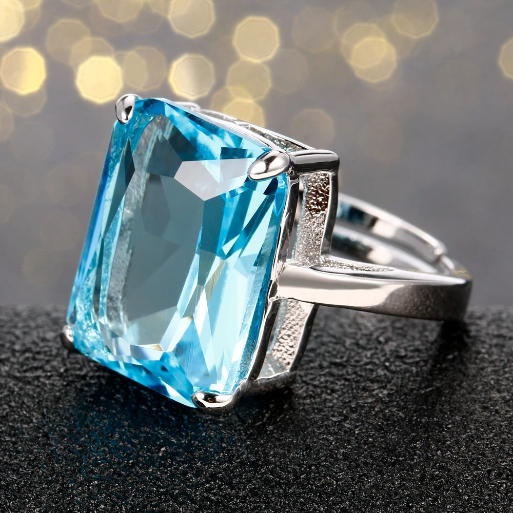 Buy Dropship Products Of High Quality Aquamarine Rings For Women 12x16MM Sky Blue Stones Silver