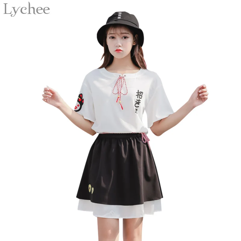 Lychee Kawaii Cat Print Lace Up Summer Women T Shirt Casual Short Sleeve T Shirts Loose Cute Tee Top Female
Lychee Kawaii Cat Print Lace Up Summer Women T Shirt Casual Short Sleeve T Shirts Loose Cute Tee Top Female
