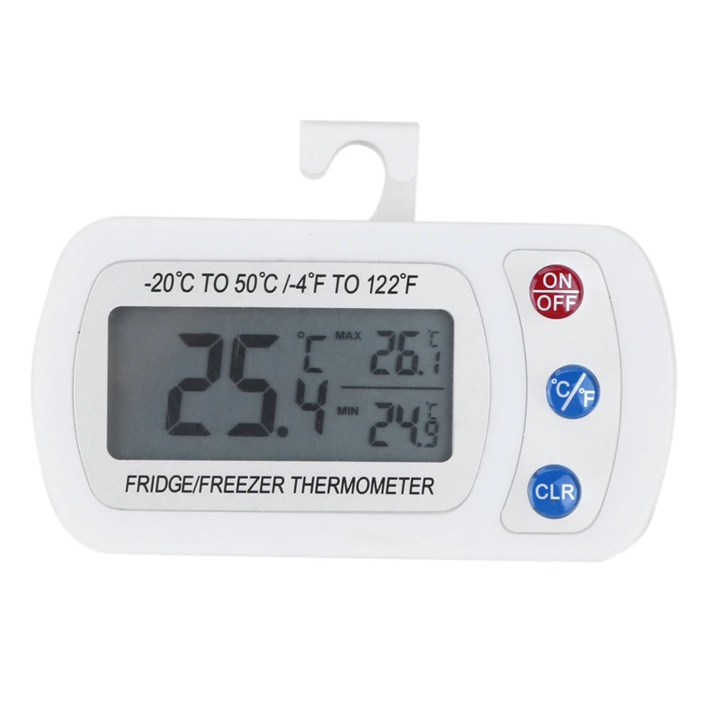 Image Waterproof Freezer Thermometer with Hook Button Battery LCD Digital Display Refrigerator Thermometers Function For Home Fridge