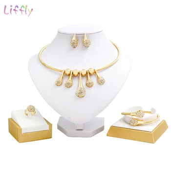 African Nigerian Gold Jewelry Sets for Women Creative Crystal Choker Necklace Ring Earrings Dubai Jewellery on Wedding Party
African Nigerian Gold Jewelry Sets for Women Creative Crystal Choker Necklace Ring Earrings Dubai Jewellery on Wedding Party