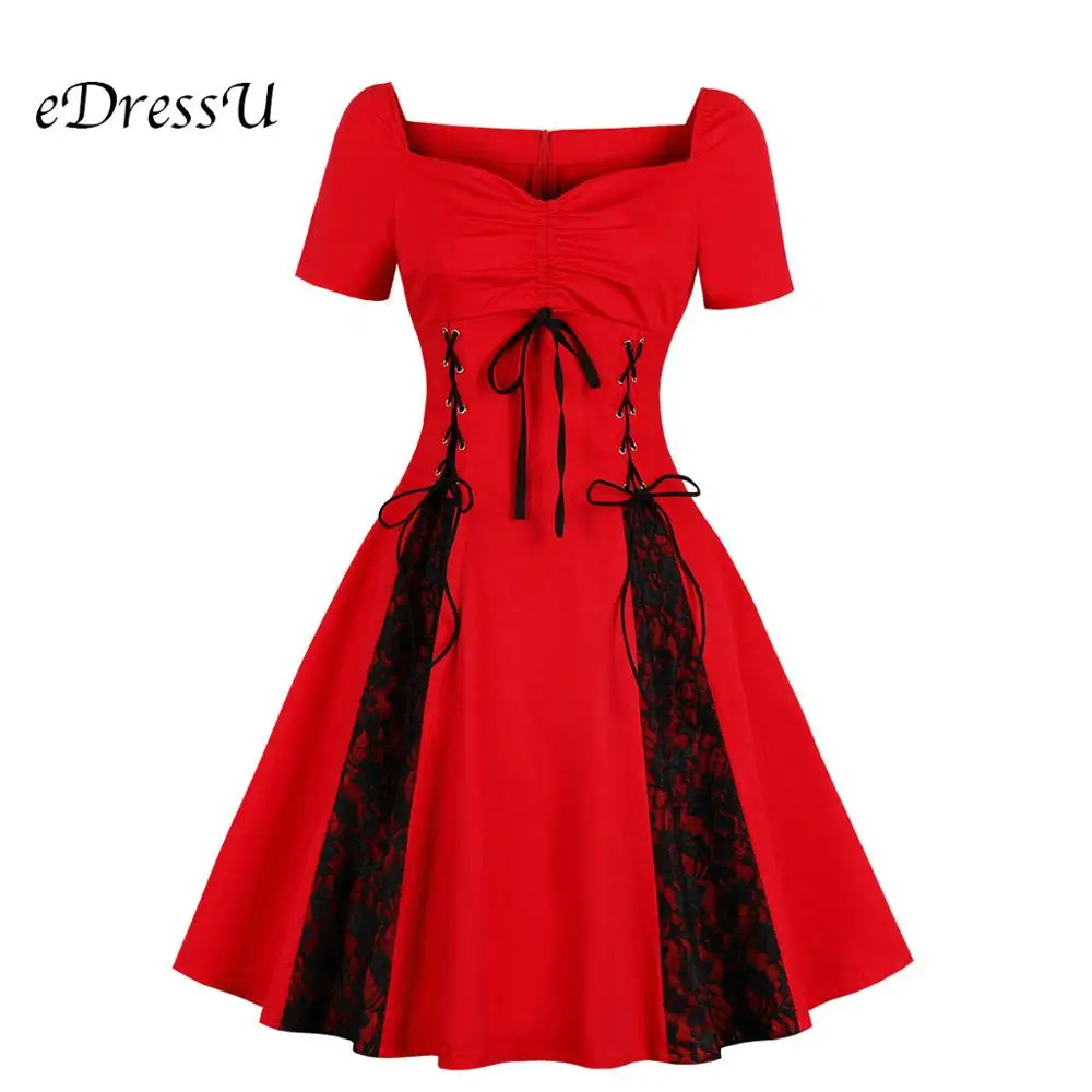 eDressU Hot Red Black Gothic Vintage Dress 1950s Style Plus size Costumes Halloween Lace Summer Party Dress MXN-1717
eDressU Hot Red Black Gothic Vintage Dress 1950s Style Plus size Costumes Halloween Lace Summer Party Dress MXN-1717