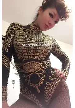 Black Gold Rhinestones Stertch Beyonce Bodysuit Women's Leotard Outfit Dance Bodysuit Nightclub Bar Costume Singer Shiny Wear
Black Gold Rhinestones Stertch Beyonce Bodysuit Women's Leotard Outfit Dance Bodysuit Nightclub Bar Costume Singer Shiny Wear