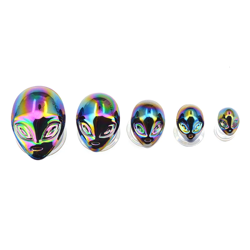 BODY PUNK Flesh Tunnels Burnished Star Moon Galaxy With Irridescent Opal Gems Center Expanders Ear Plug Body Piercing Jewelry (6)