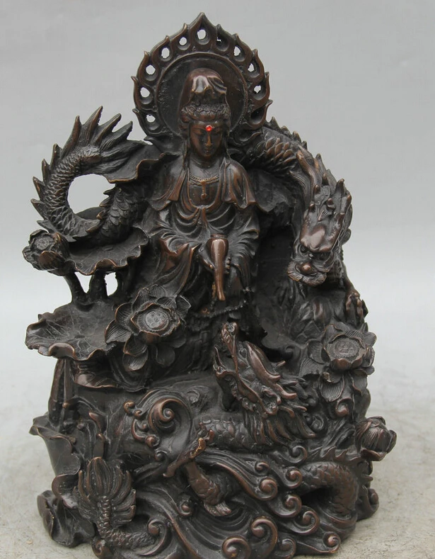 150610 S1479 10" Chinese Bronze Seat Two Dragon Kwan-yin Guan Yin Boddhisattva Vase Statue
150610 S1479 10" Chinese Bronze Seat Two Dragon Kwan-yin Guan Yin Boddhisattva Vase Statue