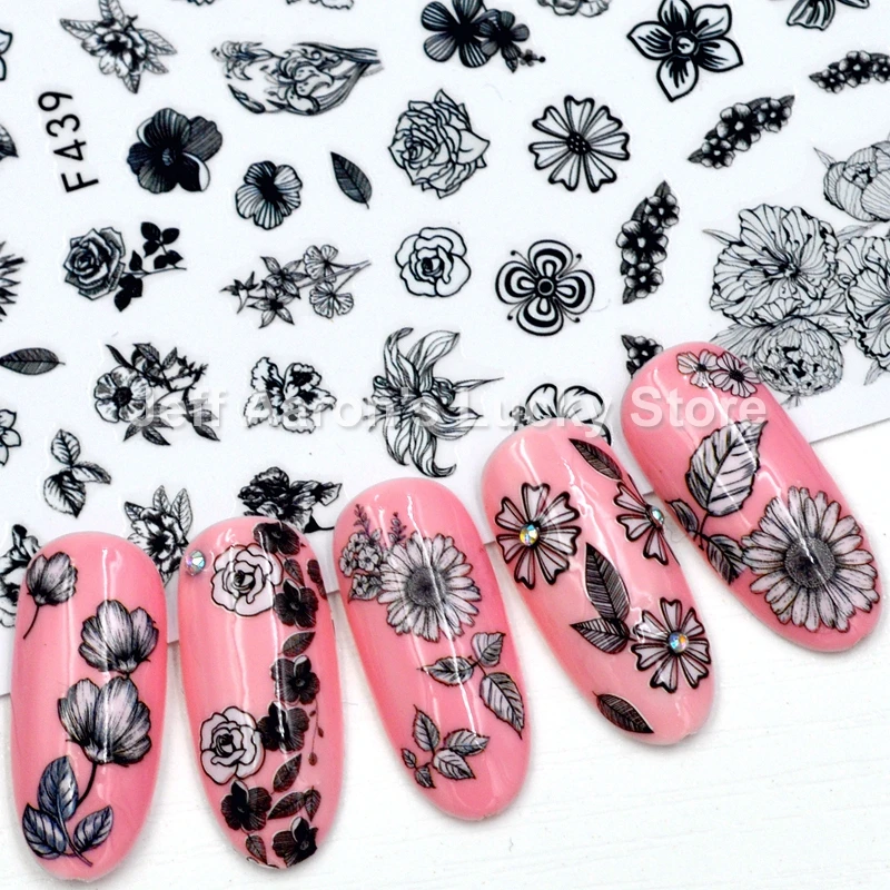 5 sheets lot self-adhesive black flower nail stickers decals for nail art decorations manicure fake nails tips accessories tool
5 sheets lot self-adhesive black flower nail stickers decals for nail art decorations manicure fake nails tips accessories tool