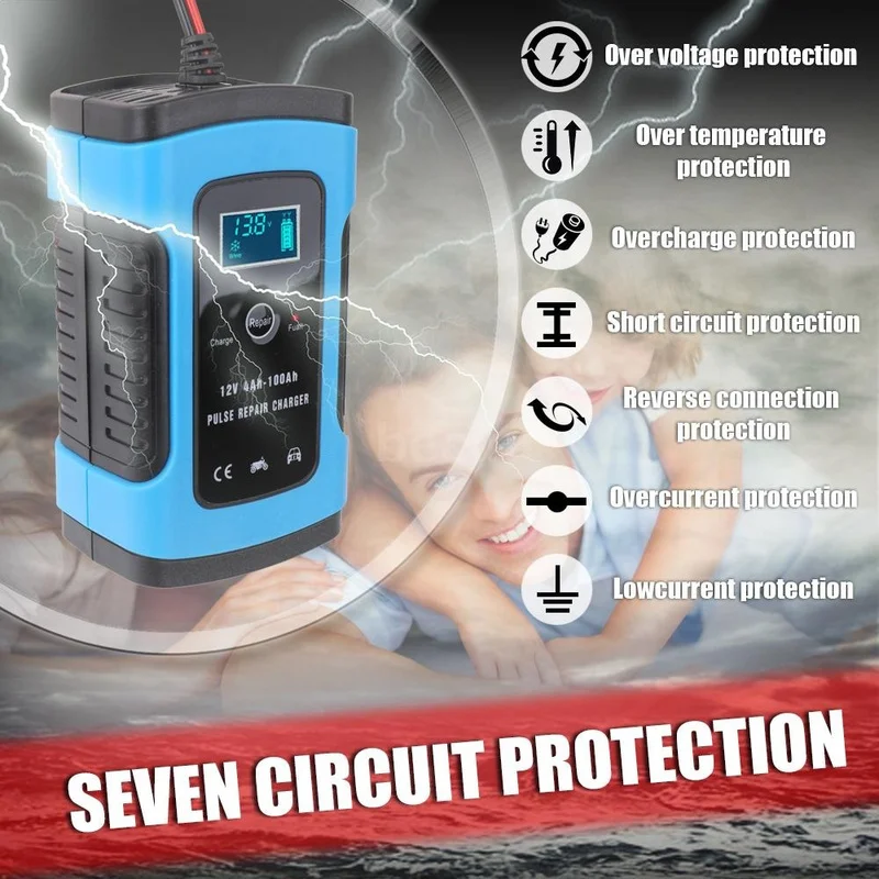 12V 6A Automatic Charging Motorcycle Car Battery Charger Intelligent Repair Type for Lead Acid Storage Chargers Auto Accessories
12V 6A Automatic Charging Motorcycle Car Battery Charger Intelligent Repair Type for Lead Acid Storage Chargers Auto Accessories