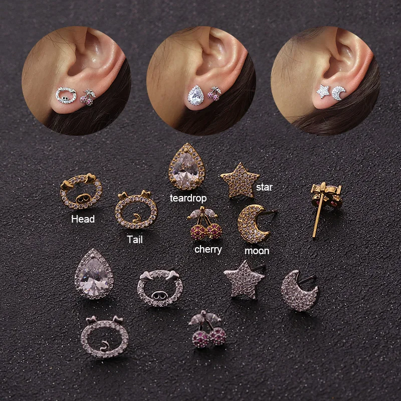 Sellsets New Cubic Zirconia Dainty Earring Silver And Gold Star Moon Teardrop Cherry CZ Cartilage Helix Lobe Stud Earring
Sellsets New Cubic Zirconia Dainty Earring Silver And Gold Star Moon Teardrop Cherry CZ Cartilage Helix Lobe Stud Earring