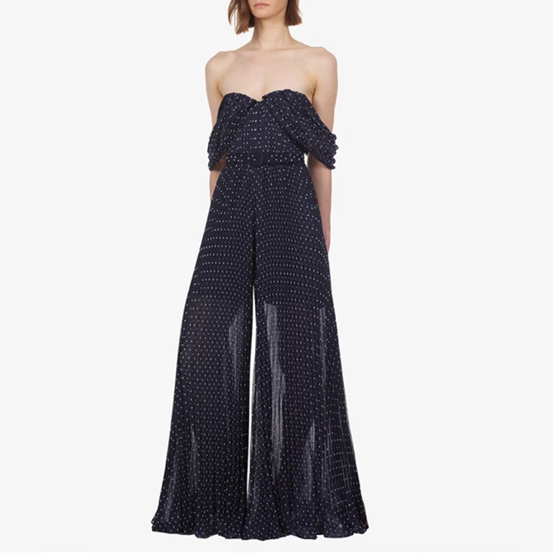 Navy Blue Jumpsuits Women 2019 Sexy Strapless Polka Dot Pleated Wide Legs Chiffon Jumpsuits Boho Beach Playsuit Salopette Femme
Navy Blue Jumpsuits Women 2019 Sexy Strapless Polka Dot Pleated Wide Legs Chiffon Jumpsuits Boho Beach Playsuit Salopette Femme
