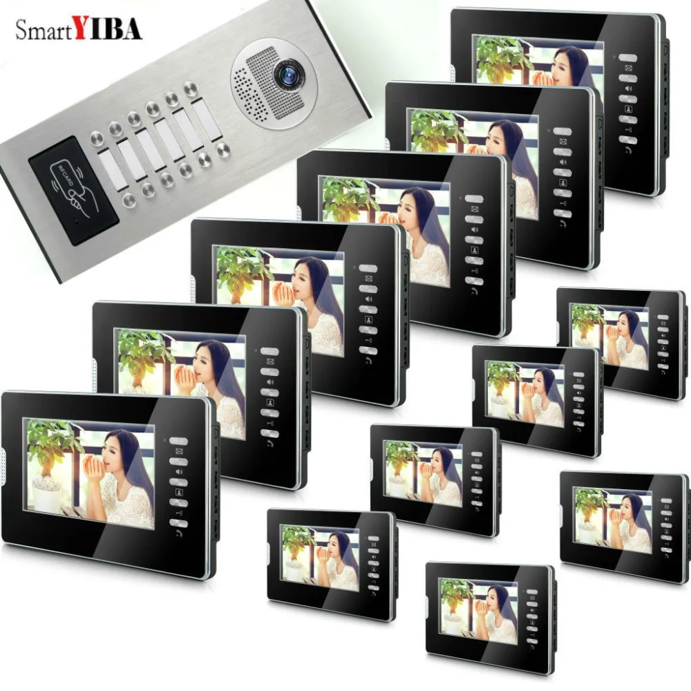 SmartYIBA Apartment 7"TFT LCD RFID Video Door Phone Doorbell Intercom Home Security System Push Button 1000TVL IR Night Vision 
SmartYIBA Apartment 7"TFT LCD RFID Video Door Phone Doorbell Intercom Home Security System Push Button 1000TVL IR Night Vision