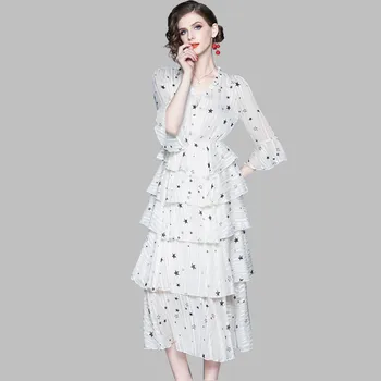 HAMALIEL S-XXL Plus Size Layers Ruffles Women Dress Summer White Print Stars Holiday Midi Dress Fashion Flare Sleeve Vestidos
HAMALIEL S-XXL Plus Size Layers Ruffles Women Dress Summer White Print Stars Holiday Midi Dress Fashion Flare Sleeve Vestidos