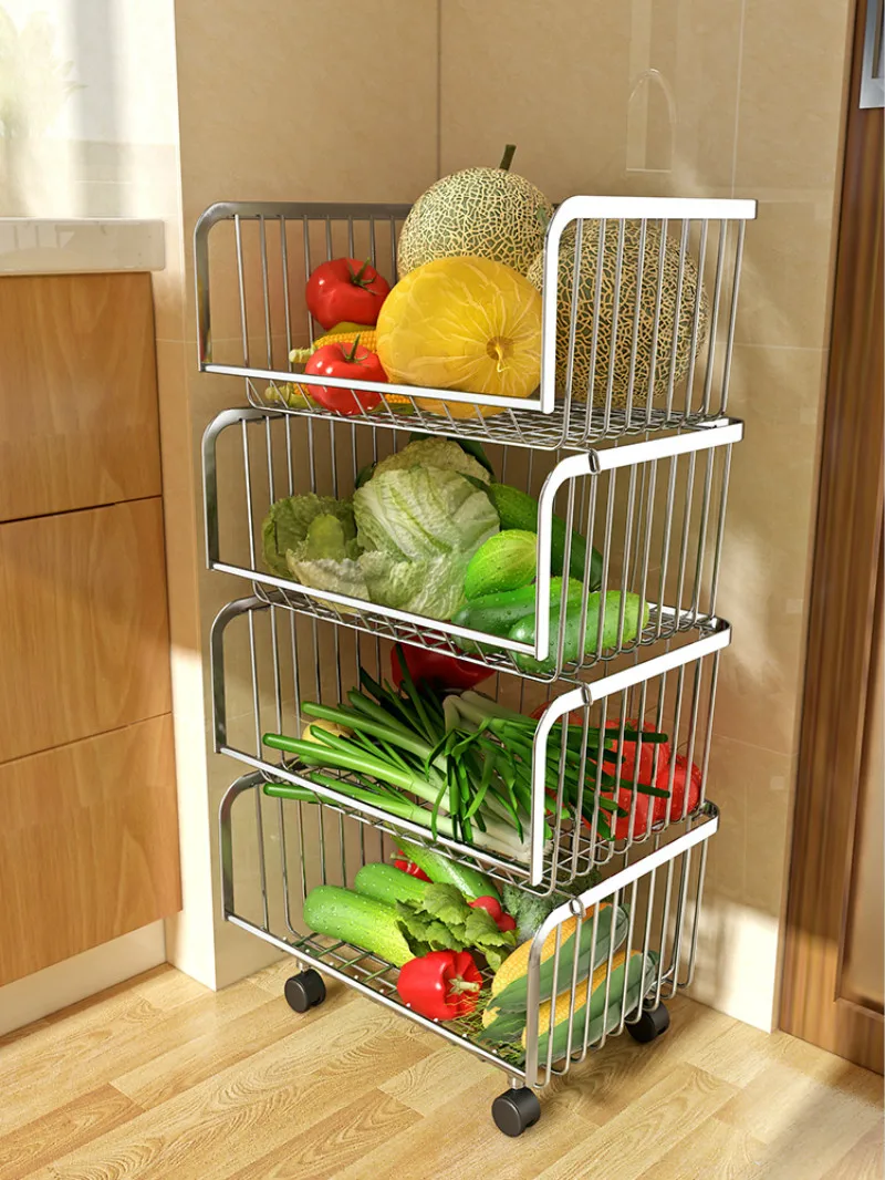304 Stainless Steel Kitchen Capacity Large Storage Shelf Vegetable and Fruit Basket Rack Floor Multi-layer Trolley Cart Holder
304 Stainless Steel Kitchen Capacity Large Storage Shelf Vegetable and Fruit Basket Rack Floor Multi-layer Trolley Cart Holder