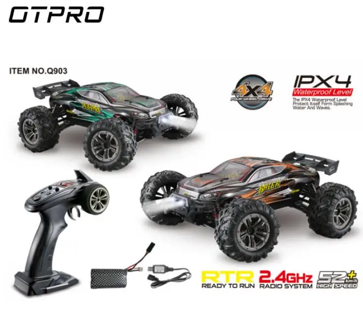 Q903 rc car Brushless 2.4G 1:16 4WD 52km/h High-speed Off-road Bigfoot Truck RTR carro de controle remoto
Q903 rc car Brushless 2.4G 1:16 4WD 52km/h High-speed Off-road Bigfoot Truck RTR carro de controle remoto