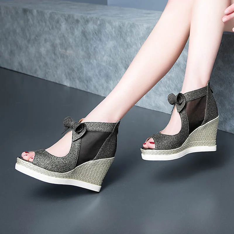 Female 10cm Heels Bling Glitter Wedge Sandals Wholesale Sexy High-heeled Shoes All-match Causal Platform Mejur Shoes Plus Size (15)