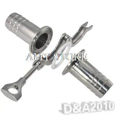 1 Pair 38MM 1.5" OD Sanitary Hose Barb Pipe Fitting + TRI CLAMP 2" + PTFE Gasket Stainless Steel 304
