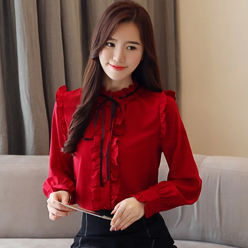 Women's Shirt Autumn Chiffon Shirt Female Long Sleeve Loose Ruffle Bow Shirts Womens Tops and Blouses
Women's Shirt Autumn Chiffon Shirt Female Long Sleeve Loose Ruffle Bow Shirts Womens Tops and Blouses
