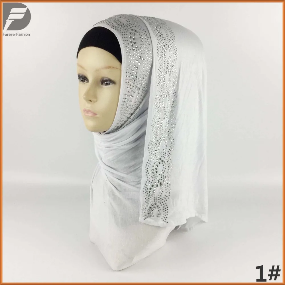Фото 2017 Новый тренд Sheen rstames Diamond Hijabs Пашмина хлопок Джерси ислам шаль-никаб шарф