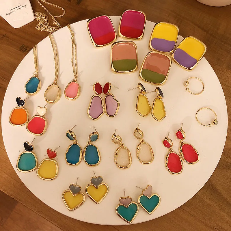 MENGJIQIAO 2019 New Colorful Summer Style Geometric Heart Drop Earrings For Women Sweet Necklace Fashion Rings Jewelry Sets
MENGJIQIAO 2019 New Colorful Summer Style Geometric Heart Drop Earrings For Women Sweet Necklace Fashion Rings Jewelry Sets
