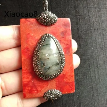 

Red Nature Stone Slide Pendant Fashion Rectangle Pendants Necklace Pendulum Trendy Womens Bijoux DIY Pendant Jewerly Making Gift