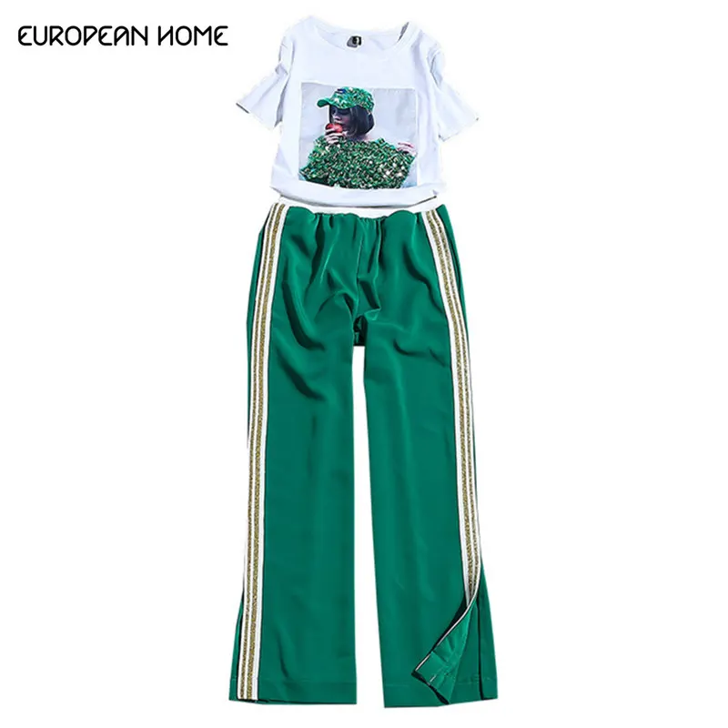 2019 Summer Fashion Two piece set Women clothing plus size Sequins Short Sleeve Tops Stamping Long Trousers Casual women Suits
2019 Summer Fashion Two piece set Women clothing plus size Sequins Short Sleeve Tops Stamping Long Trousers Casual women Suits