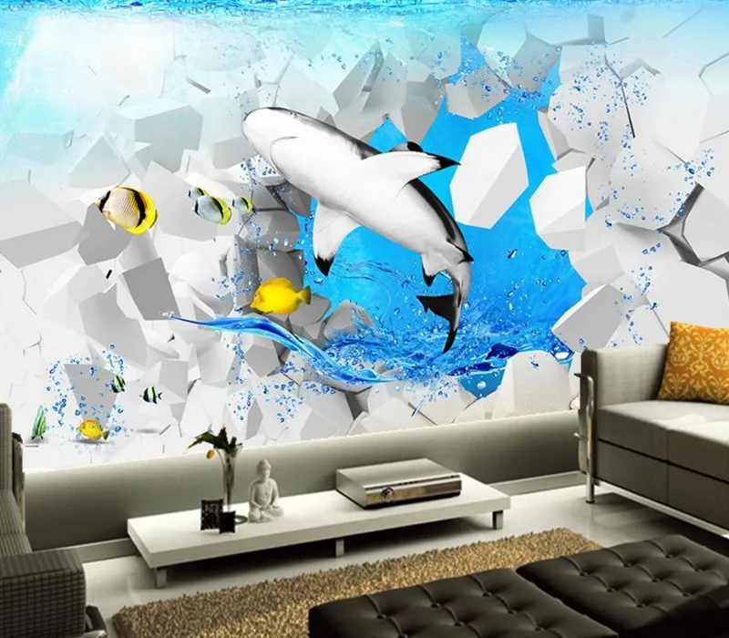 Пользовательские 3D фрески мультфильм Дельфин papel де parede ресторан отеля бар