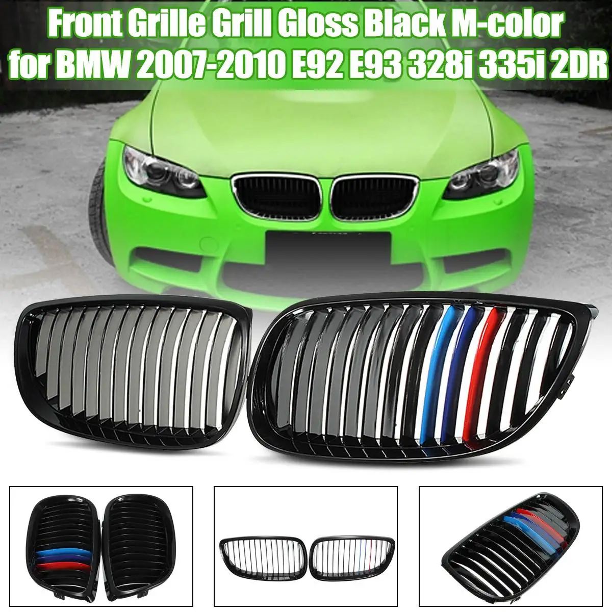 Pair Gloss Black + M-color Front Bumper Grille Grills for BMW E92 E93 3-Series 2 door 328i 335i M3 2007 2008 2009 2010
Pair Gloss Black + M-color Front Bumper Grille Grills for BMW E92 E93 3-Series 2 door 328i 335i M3 2007 2008 2009 2010