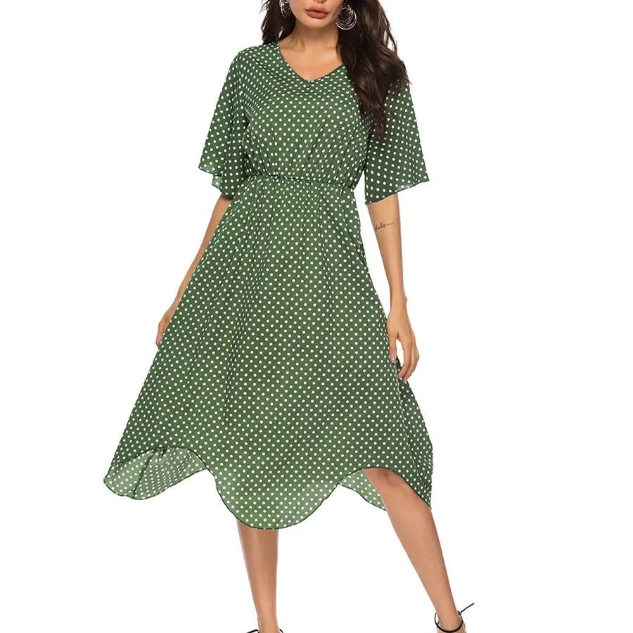 Summer Print Chiffon Beach Dresses Women V-Neck Short Sleeve Striped Leopard Polka Dot A-Line Midi Bohemian Dress New Fashion
Summer Print Chiffon Beach Dresses Women V-Neck Short Sleeve Striped Leopard Polka Dot A-Line Midi Bohemian Dress New Fashion