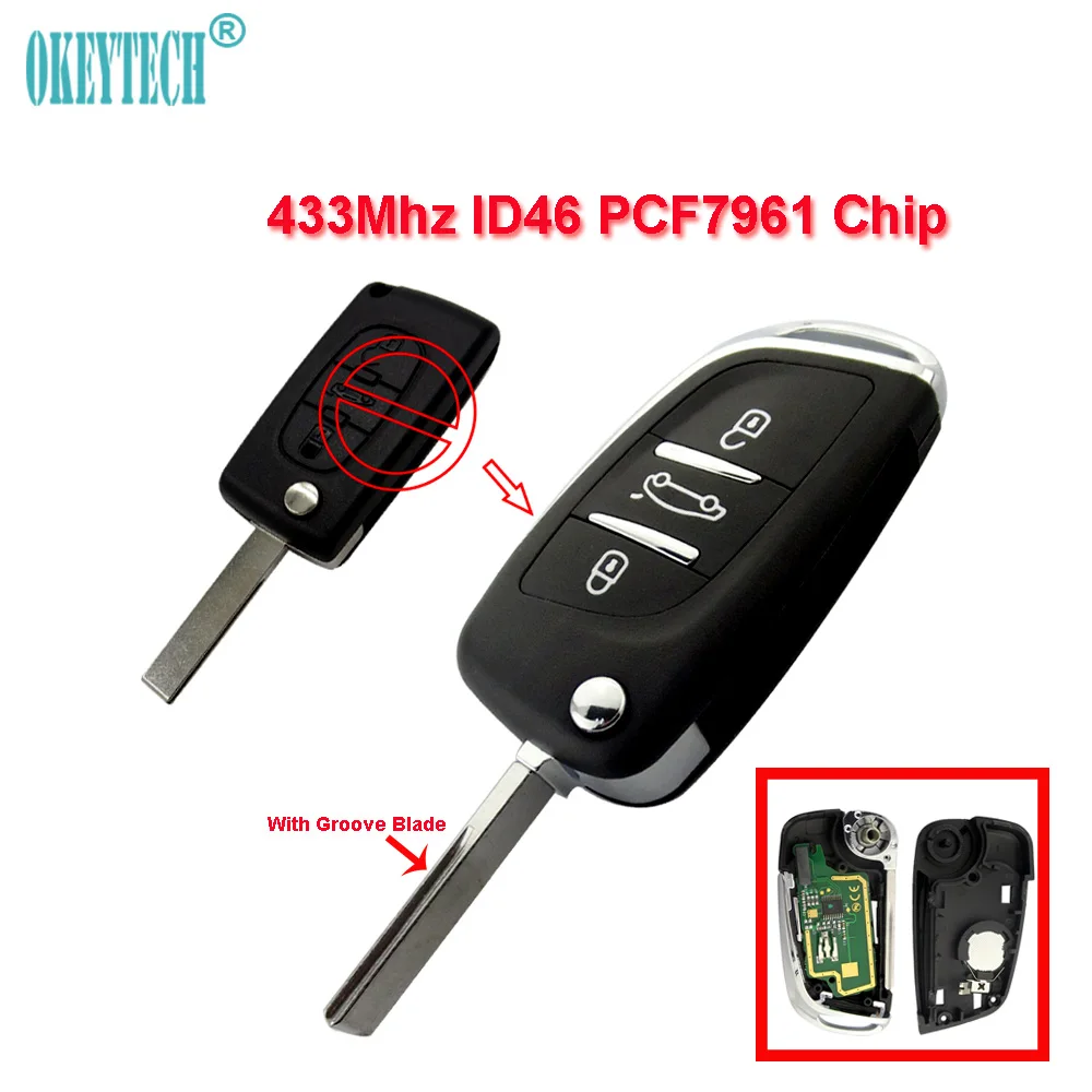 OkeyTech 3 Button for Peugeot Modified Flip Folding Replacement Car Key 433Mhz ID46 PCF7961 Chip HU83 Blade for 307 for Citroen
OkeyTech 3 Button for Peugeot Modified Flip Folding Replacement Car Key 433Mhz ID46 PCF7961 Chip HU83 Blade for 307 for Citroen