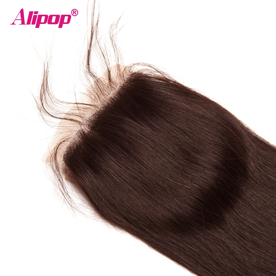 #2 Dark Brown Colored Hair Brazilian Straight Lace Closure With Baby Hair ALIPOP NonRemy 10-20 Swiss Lace Human Hair Closure (3)
