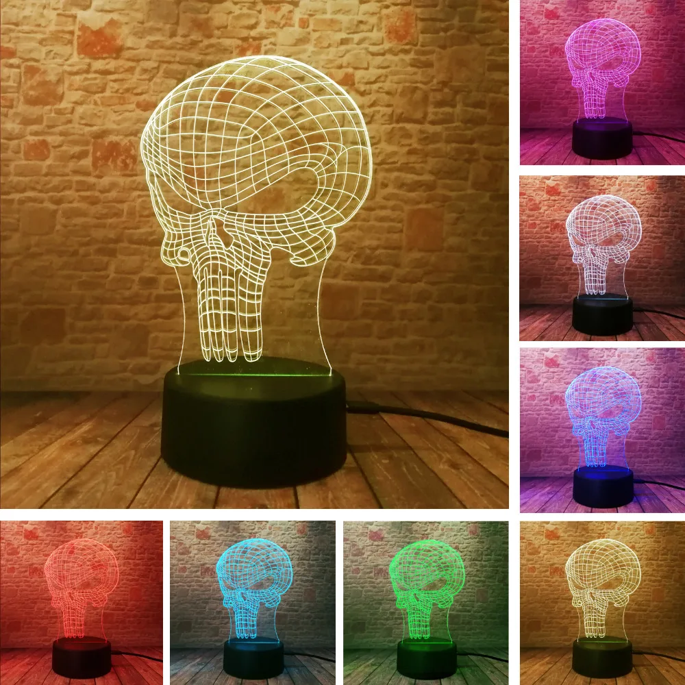 Novelty Unique Punisher Hero Skull Figure 3D LED Visual Nightlight Home Decor 7 Color Change Bedroom Desk Lamp Child Kids Gifts
Novelty Unique Punisher Hero Skull Figure 3D LED Visual Nightlight Home Decor 7 Color Change Bedroom Desk Lamp Child Kids Gifts