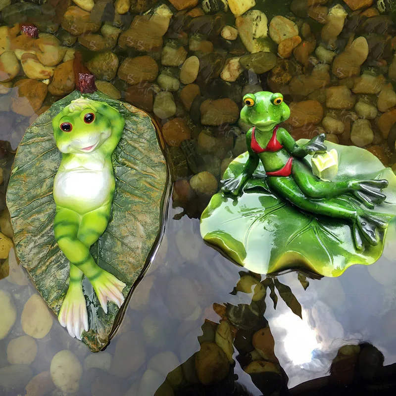 

Outdoor Gardening Resin Floating Frog Ornaments Fish Pond Lotus Pool Decoration Crafts Courtyard Park Figurines Accessories Art