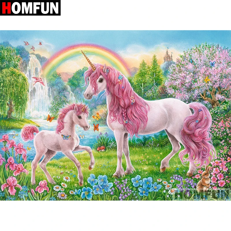 Алмазная живопись HOMFUN A07115 алмазная вышивка животное Единорог полная выкладка