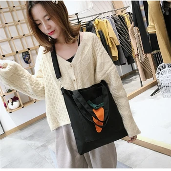 Women Single Shoulder Canvas Cloth Bag Black Yellow School Book Bag Preppy Style Beauty Carrot Pattern Eco Shopping Bag
Women Single Shoulder Canvas Cloth Bag Black Yellow School Book Bag Preppy Style Beauty Carrot Pattern Eco Shopping Bag